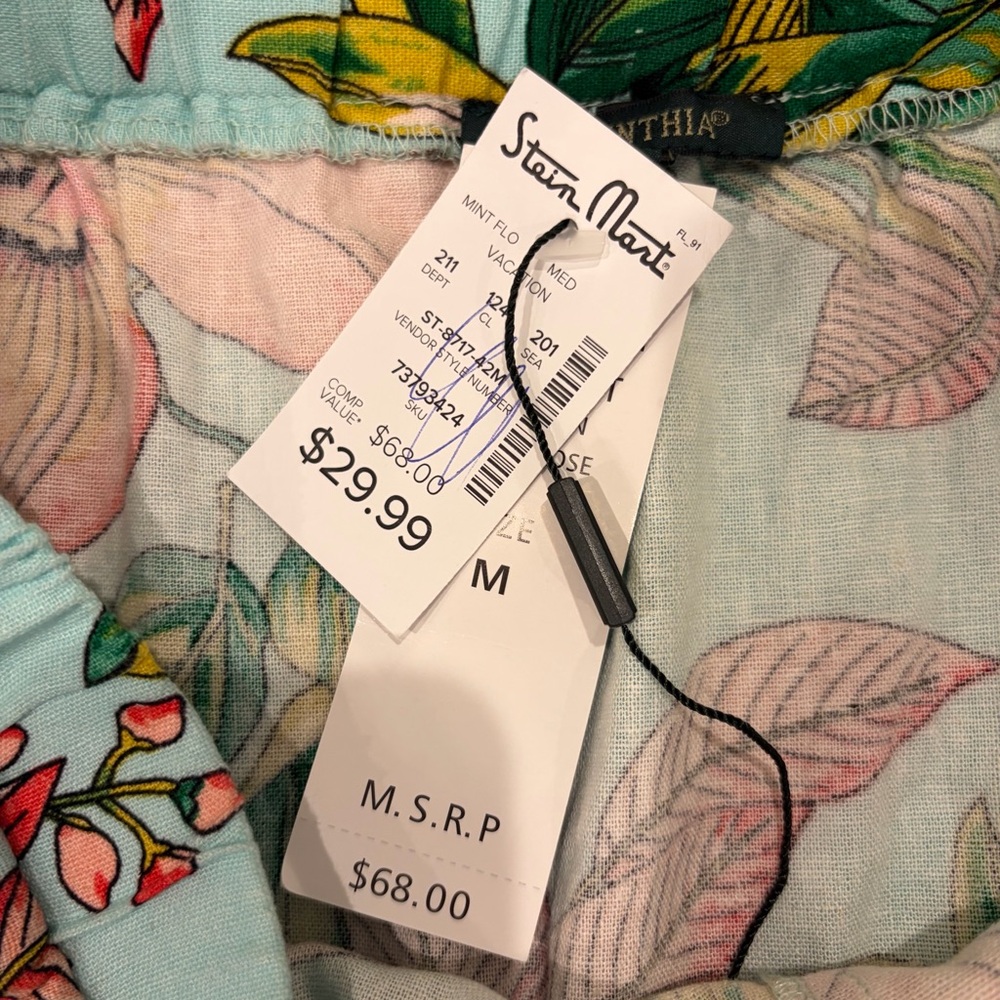 NWT For Cynthia Tropical 55% Linen Mini Skirt Blue & Green - Size M - Resortwear - Picture 11 of 13